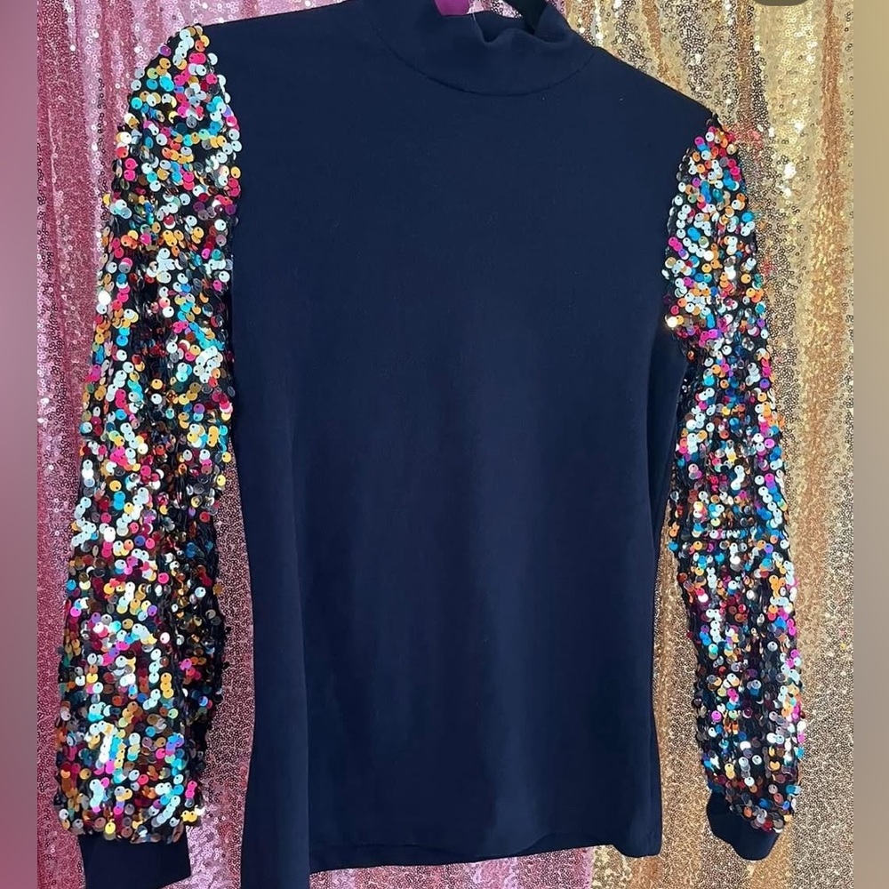 Sequin Sleeve Black Top